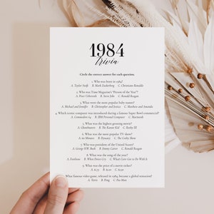 1984 Quiz Printable Fun Facts About 1984 41st Birthday Game 80s Trivia Back to the Eighties Party Games Married in 1984 Celebration PDF MB2