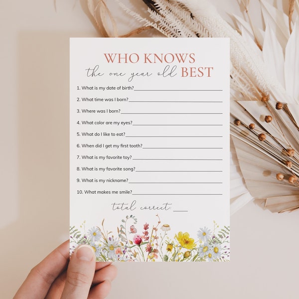 Who Knows The One Year Old Best Game Printable Wilfdlower First Birthday Trivia Baby's First Birthday Party Quiz 1st Birthday Girl Ideas WM1