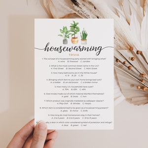 Housewarming Party Trivia Game Printable Housewarming Quiz Watercolor Greenery House Plants New Home Party Warm House Party Plant Lover PL1