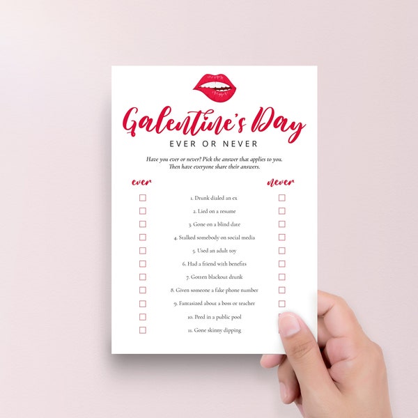 Adult Galentine's Day Game Printable Never Have I Ever Funny Ladies Night Ideas Ever or Never Adult Only Galentines Day Party Game Print RL1