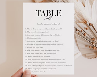 Printable Conversation Starter Table Talk Topics Instant Download Simple Party Starters Icebreaker Questions Ice Breaker Social Event MB2