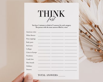 Think Fast Icebreaker Game Printable Family Party Game Night Ideas Simple Office Meeting Game Work Party Ice Breaker Easy Party Starter MB2