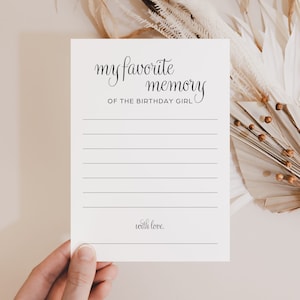 My Favorite Memory of the Birthday Girl Printable Birthday Party Game Black And White Fun Adult Birthday Games Birthday Games For Women CT1