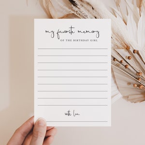 Birthday My Favorite Memory of the Birthday Girl Printable Birthday Party Game for Girl Instant Download Minimalist Womens Birthday Game MM1