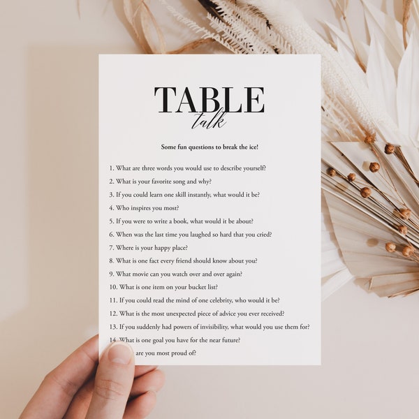 Printable Conversation Starter Table Talk Topics Instant Download Simple Party Starters Icebreaker Questions Ice Breaker Social Event MB2