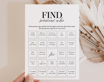 Icebreaker Bingo Find Someone Who Printable Icebreaker Cards Mingle Bingo Human Social Game Minimalist Party Starter Easy Party Game MB2