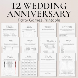 Anniversary Party Games Printable Wedding Anniversary Games Bundle Modern Minimalist Anniversary Cards Bingo 1st 5th 10th 15th 60th 65th PP2