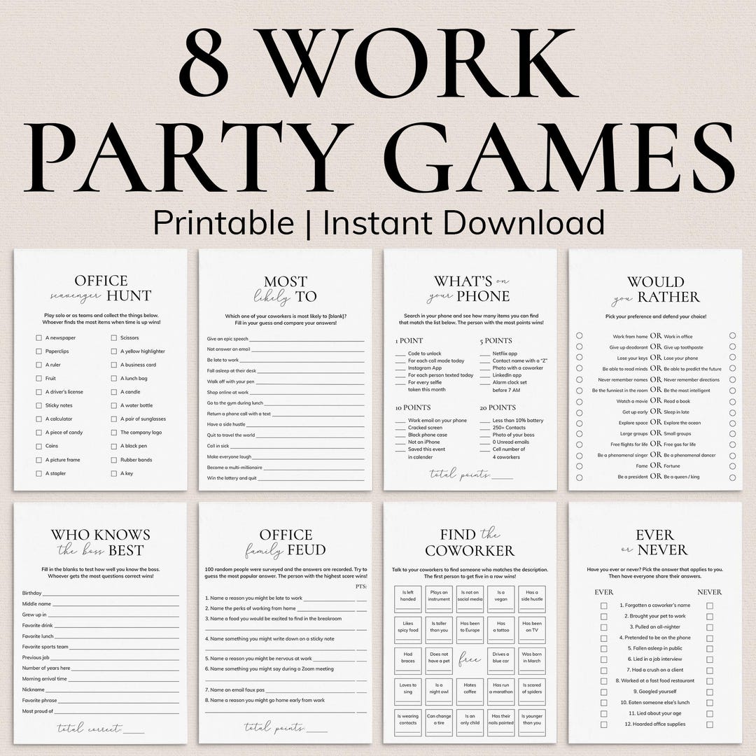 Office Games Printable Work Games Office Party Games Team Building ...
