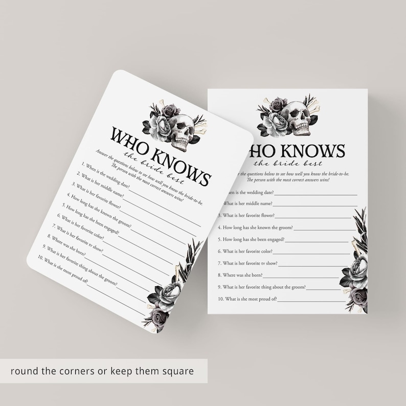 Bride or Die Bridal Shower Games Bundle Printable Til Death Party Games Gothic Black Floral Skull Bridal Games Goth Bridal Family Feud FS1 image 9