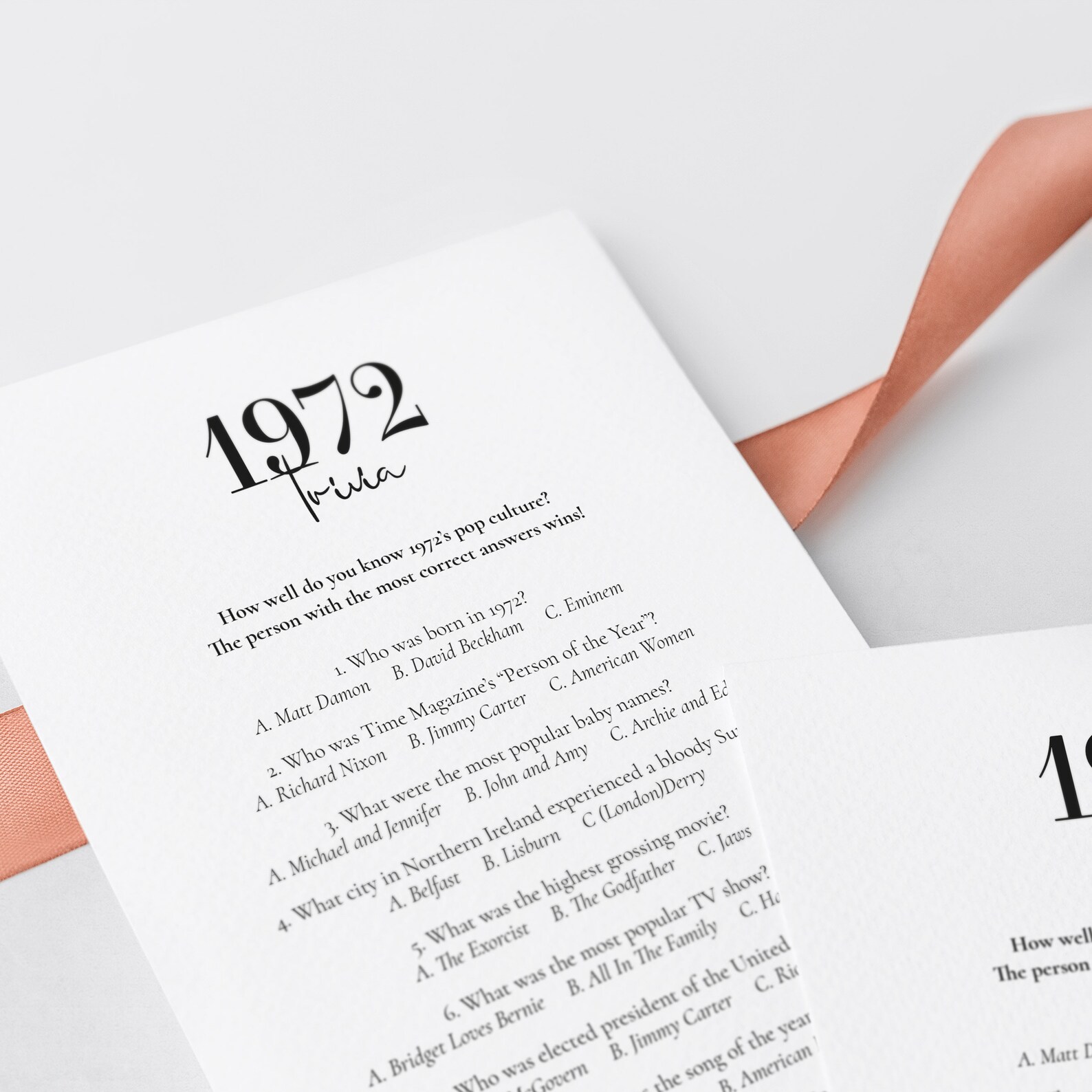 1972 Trivia Printable 70s Quiz 51st Birthday Party Game Back - Etsy