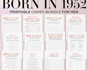 Born in 1952 Birthday Games for Her Printable, Happy 74th Birthday Party Game Bundle MB2
