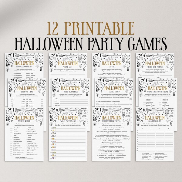 Witchcraft Halloween Party Games Bundle Printable Witchy Halloween Games Witches Party Kit Instant Download Black Magic Halloween Quiz WC1