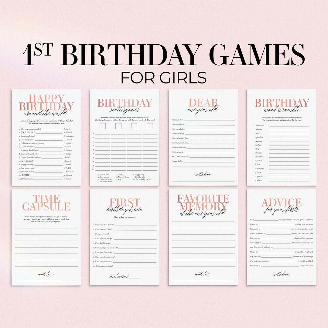 First Birthday Games Printable Girl 1st Birthday Party Games 1st ...