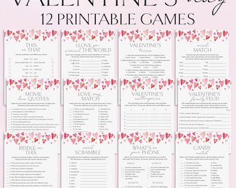 Simple Valentines Party Games Printable Pink Hearts Valentine's Day Games Valentine's Date Night Activities Adult Valentines Table Decor PH1