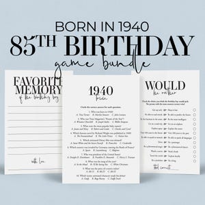 85th Birthday Games for Mens 85th Birthday Party Game Bundle Born in 1940 Games Printable 85th Birthday Dad Games 85th Bday 1940 Quiz MB2