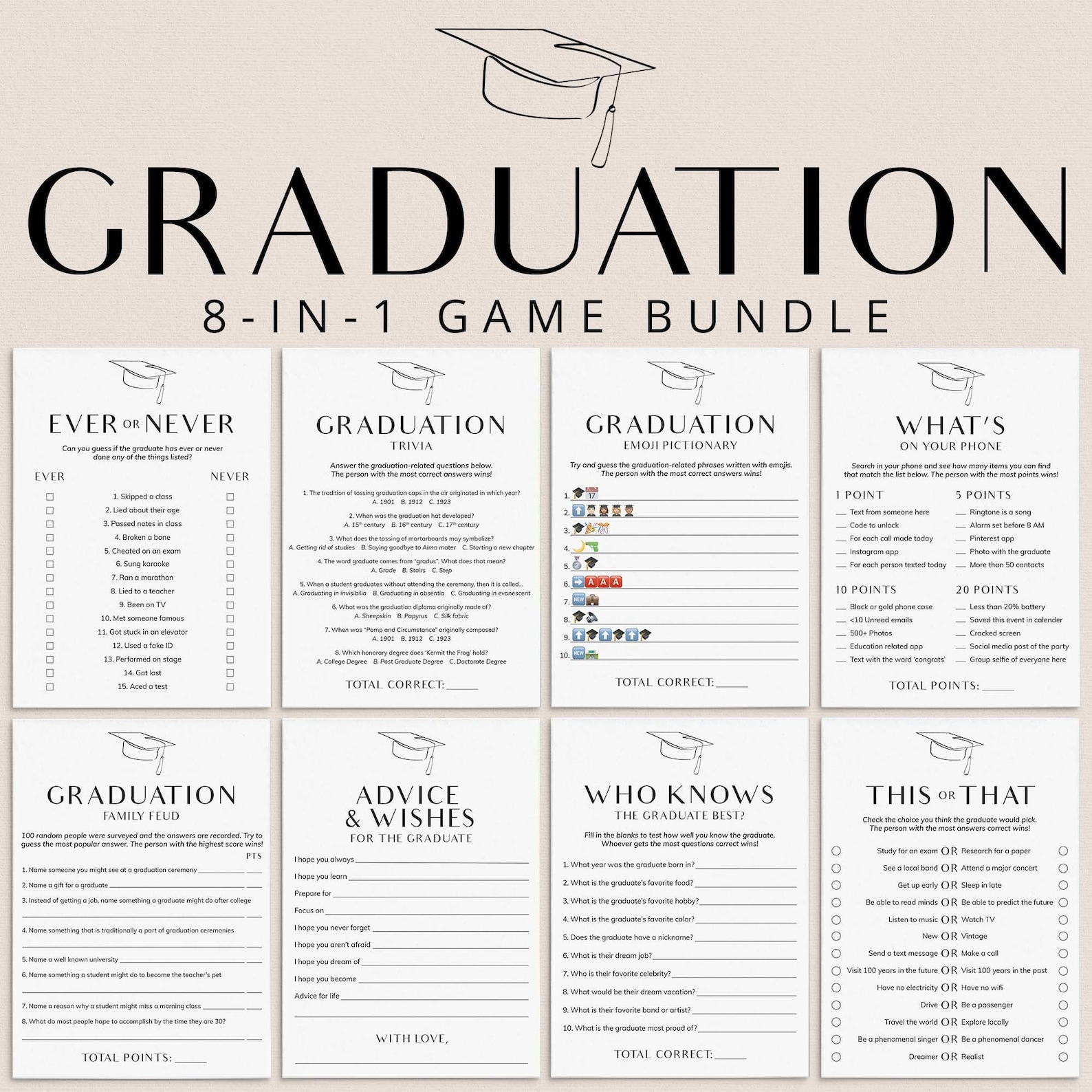 Simple Graduation Party Games Printable Modern Grad Games Class of 2026 ...