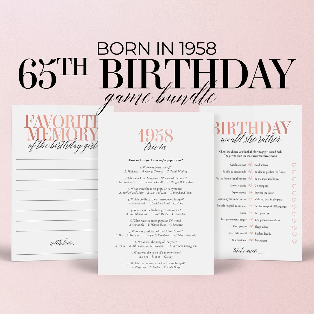 65th Birthday Games for Women Printable 65th Birthday Party Games Adult