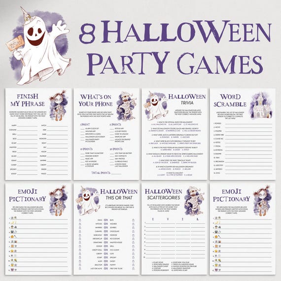 Halloween Games For Family Printable Halloween Family Games Instant Download Creepy Halloween Games Bundle Teen Halloween Emojis Trivia HH1