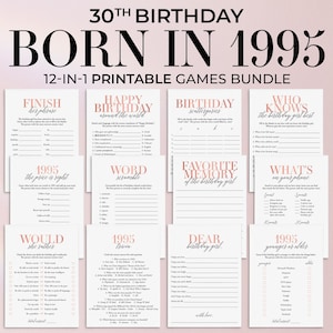 30th Birthday Games for Women Born in 1995 Birthday Party Games Blush Birthday Games for Her 30 Birthday Trivia Rose Gold Dirty Thirty MB2