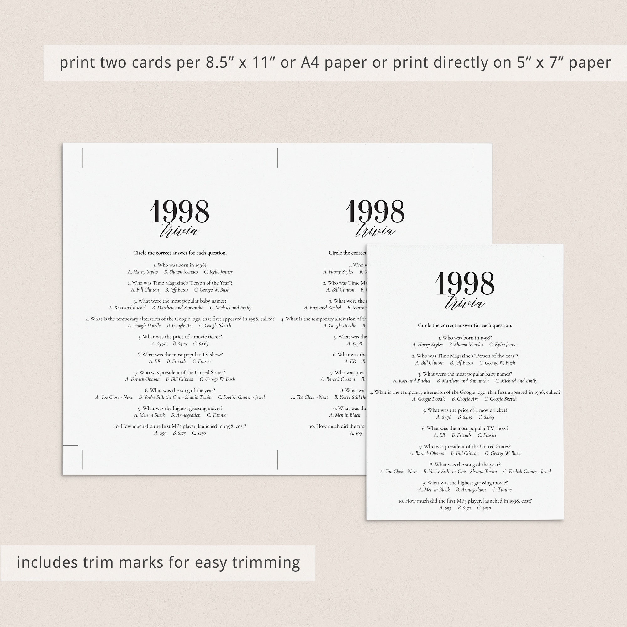 25th Anniversary Games Printable Married in 1998 Games Bundle - Etsy
