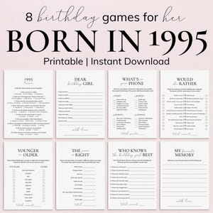 31st Birthday Games for Her, Born in 1995, Printable Bday Party Game Bundle PP2 image 1