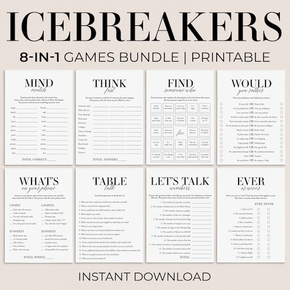 Icebreaker Games Bundle Printable Conversation Cards Dinner Party Starters Icebreaker Questions Table Talk Adult Icebreaker Bingo Cards MB2