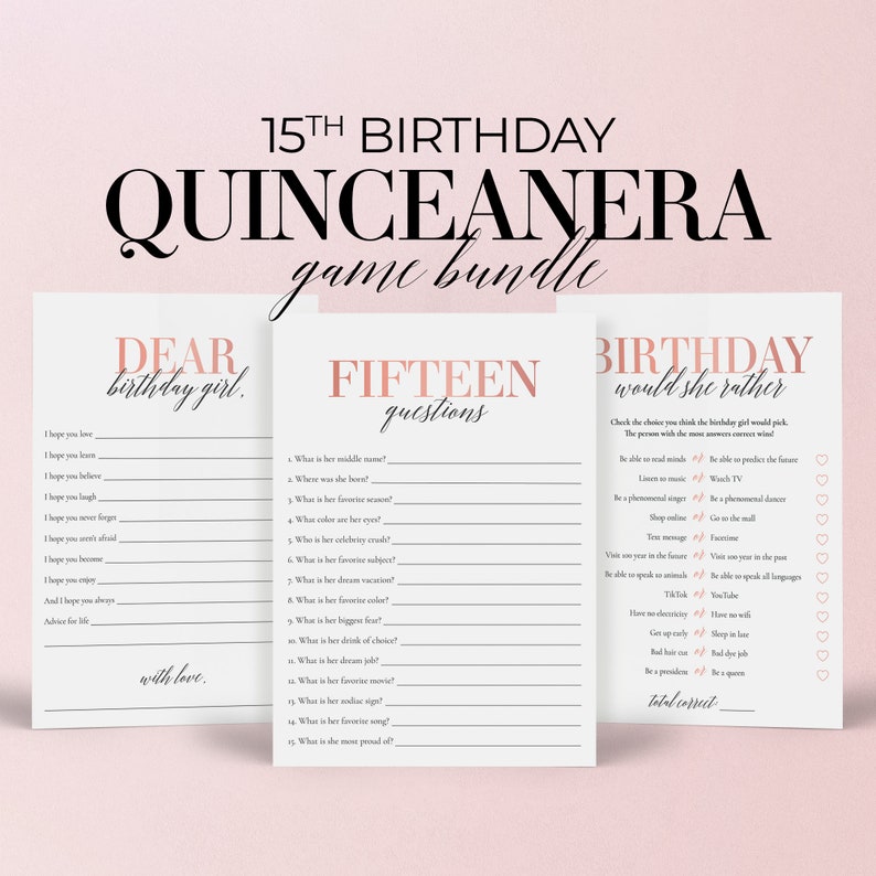 15th Birthday Party Games for Girl Quinceanera Game Bundle Etsy