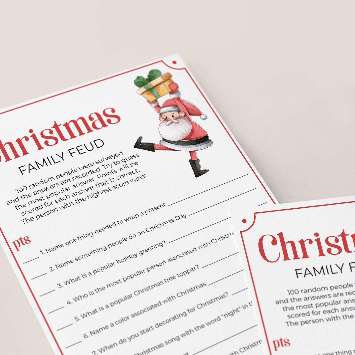 Family Feud Christmas Game Printable Christmas Feud Game | Etsy