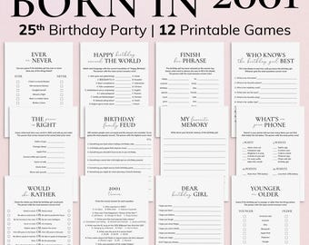 25th Birthday Games Bundle for Her Born in 2001 Y2K 25th Birthday Party Gift Ideas 25 Birthday Trivia 2001 Price is Right Turning 25 PP2