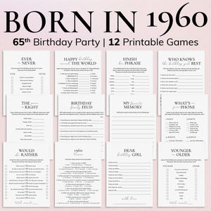 65th Birthday Games Bundle for Her Born in 1960 65th Birthday Party Gift Ideas 65 Birthday Trivia 1960 Price is Right 65 Years Old Woman PP2