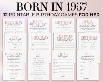 67th Birthday Games for Women Born in 1957 67 Birthday Party Games for Her Printable Decor Female 67th Birthday Trivia Back in 1957 Quiz MB2