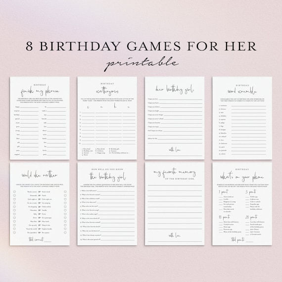 Printable Birthday Games for Her Birthday Party Game Bundle - Etsy