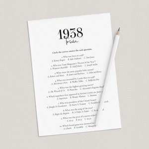 1938 Trivia Printable 85th Birthday Party Game Back to the 30s Party ...