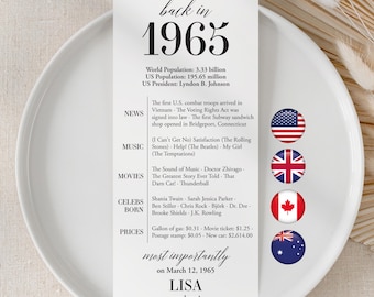 61st Birthday Decor, Back in 1965 Cards, US, UK, Canada, AU (Digital Download)
