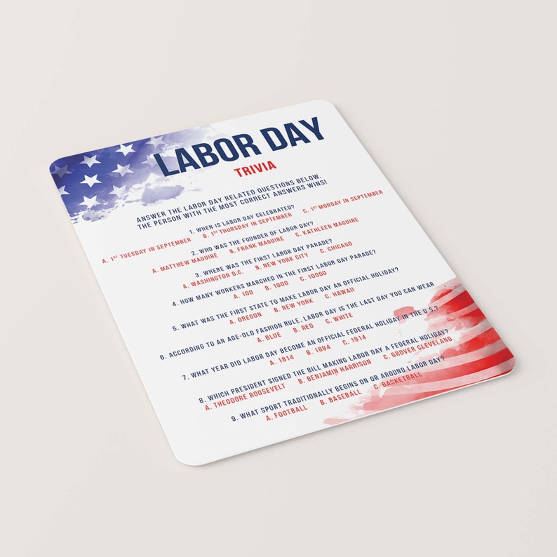 Labor Day Trivia Printable Labor Day Games USA Quiz Instant Download Labor Day Party Game Patriotic Party Game Fun Labor Day Printable PP1 image 7