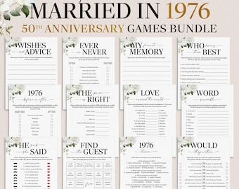 50th Anniversary Games Bundle Printable Floral Wedding Party Games Married in 1976 Download WF1