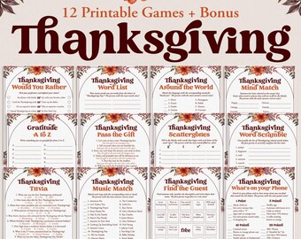 Thanksgiving Games Printable Watercolor Autumn Floral Thanksgiving Party Games for Adults Icebreaker Games Fall Feast Dinner Table Decor ABL
