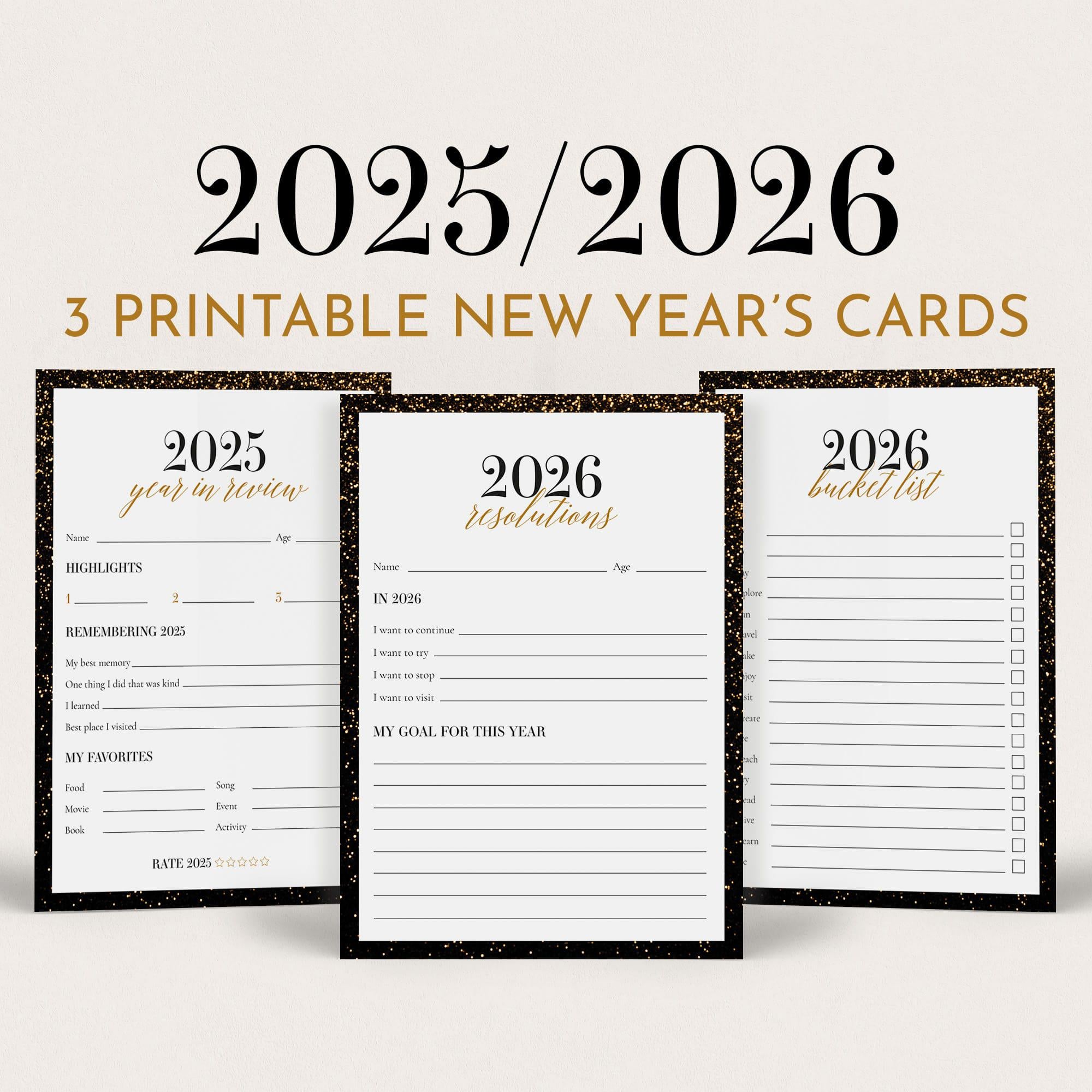 2026 new years resolutions list 2025 reflections cards new years