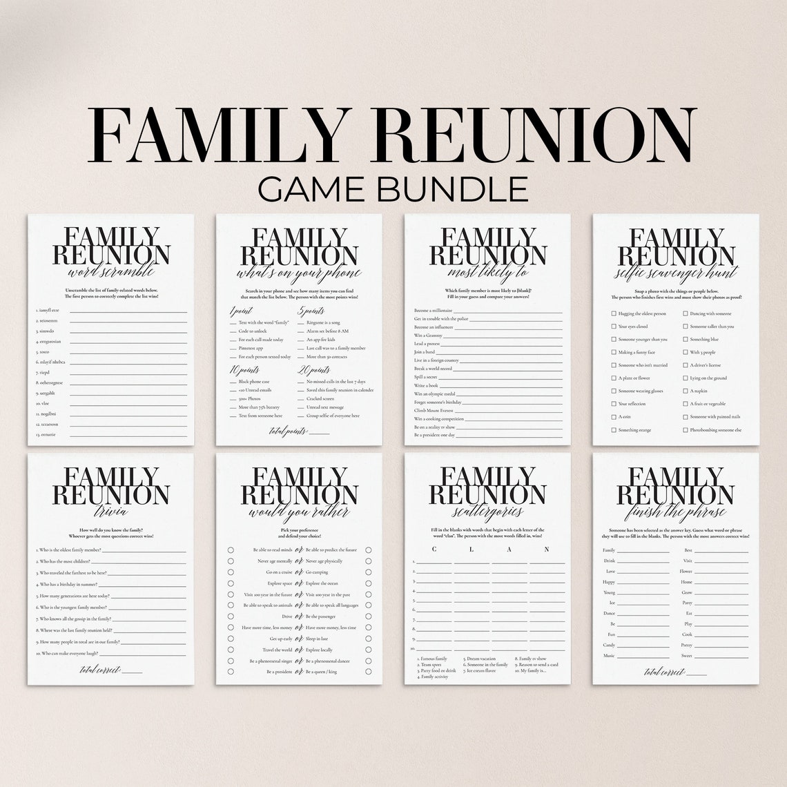 Family Reunion Games Printable Family Reunion Party Ideas - Etsy