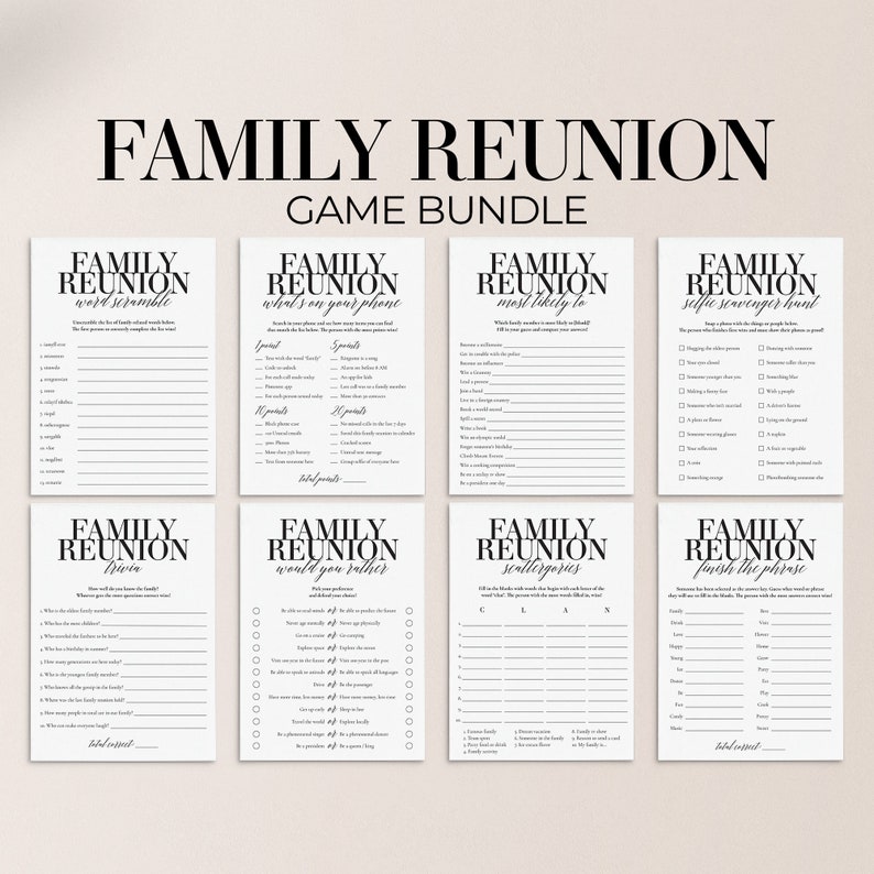 Family Reunion Games Printable Family Reunion Party Ideas Etsy