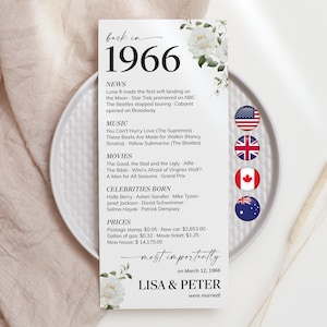 60-årsjubileumsdekor, Tillbaka 1966-kort, USA, Storbritannien, Kanada, Australien, utskrivbara (digital nedladdning)