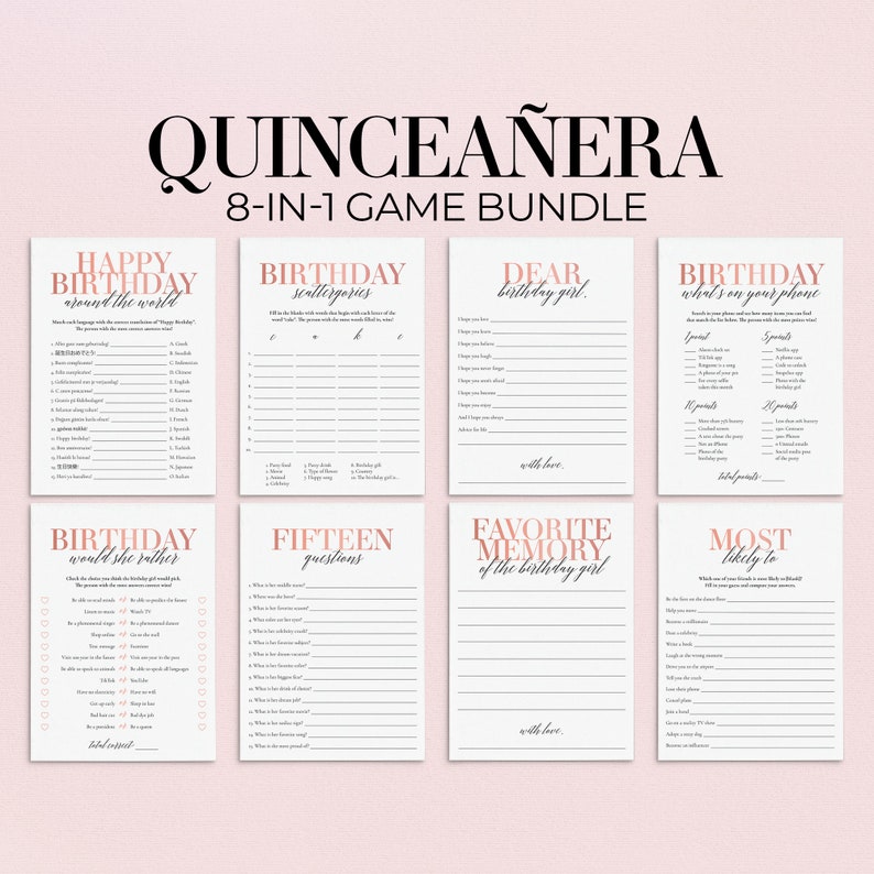 Quinceanera Games Bundle Printable Quinceanera Party Ideas Etsy