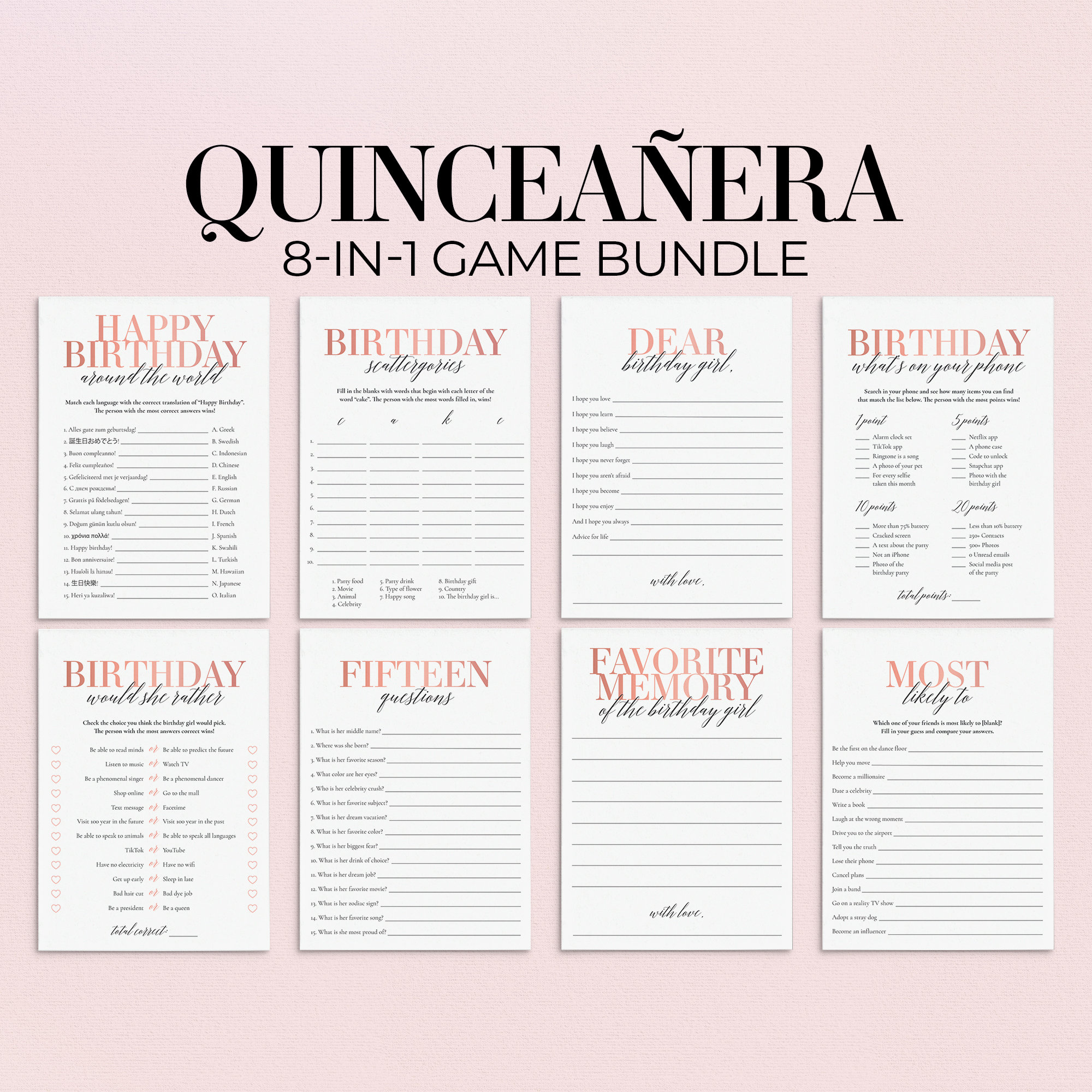 Quinceanera Games Bundle Printable Quinceanera Party Ideas Etsy
