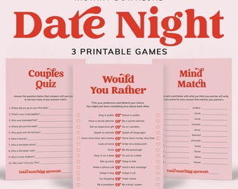 Pink Red Couples Games Printable Date Night Games Adults Couple Quiz Anniversary Date Night Questions Husband Wife Couples Game Night PV1
