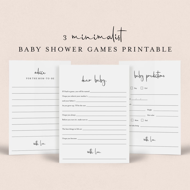 Minimalist Baby Shower Games Pack Printable Modern Babyshower Etsy