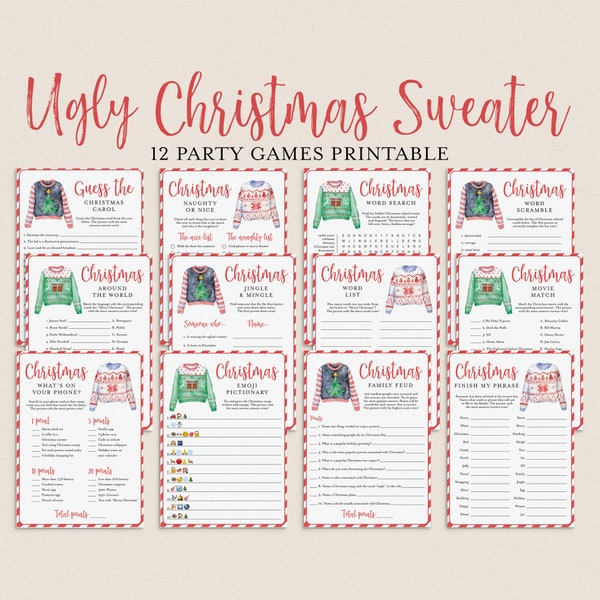 Ugly Sweater Party Games Bundle Printable Ugly Sweater Day Activities Ugly Christmas Sweater Theme Office Party Funny Friendsmas Games US1