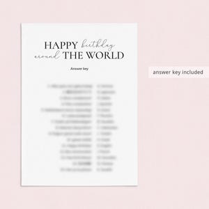 May include: A printable game with the text "HAPPY birthday around THE WORLD" and the words "Answer key included".