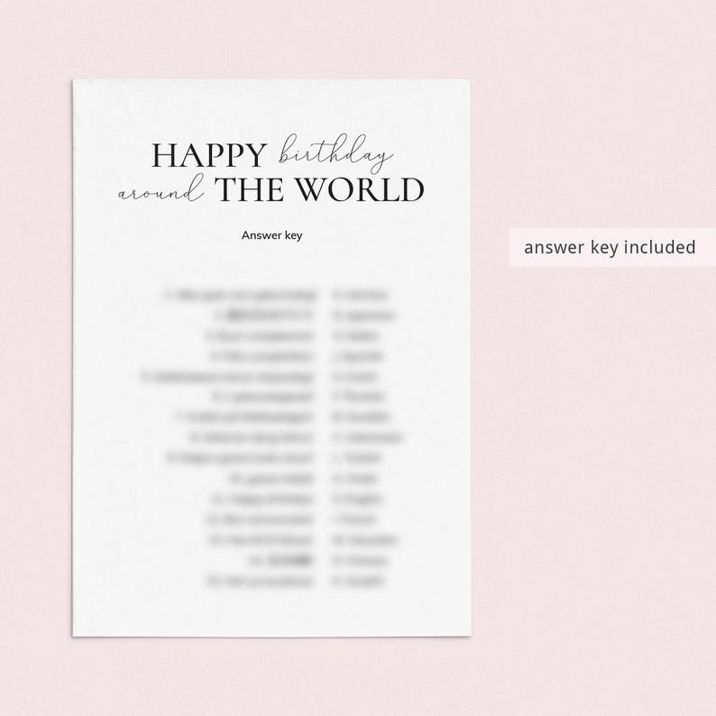 May include: A printable game with the text "HAPPY birthday around THE WORLD" and the words "Answer key included".