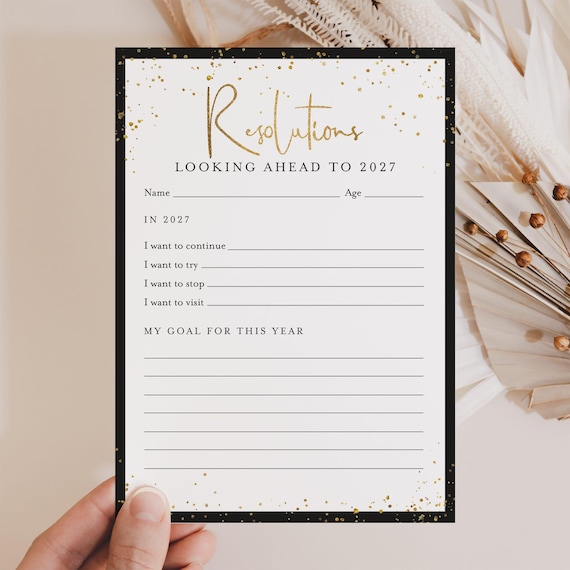 2027 New Years Resolutions Printable New Year Goals List New Years Activity for Kids Adults Resolution List 2027 Printable Black Gold BG2