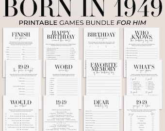 Born in 1949 Birthday Games for Him, 77th Birthday Party Game Bundle, 12 Printable Games MB2